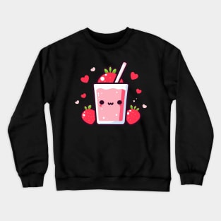 Cute Strawberry Milkshake with Strawberries and Hearts | Kawaii Food Characters Crewneck Sweatshirt